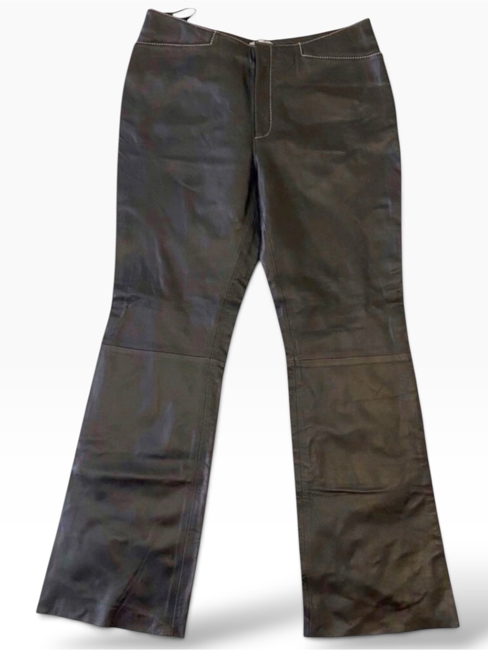 Per Una Mark and Spencer black soft leather trouser pant contrating stitches NWT